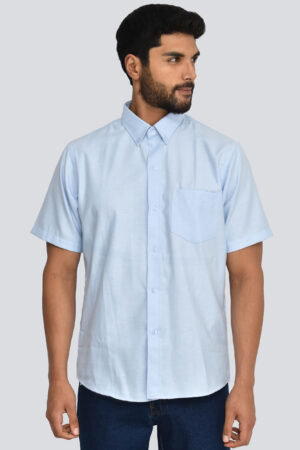 Camisa Oxford Celeste | Manga Corta | Oxford San Jacinto | Costura Cerradora.