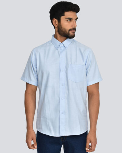 Camisa Oxford Celeste | Manga Corta | Oxford San Jacinto | Costura Cerradora.